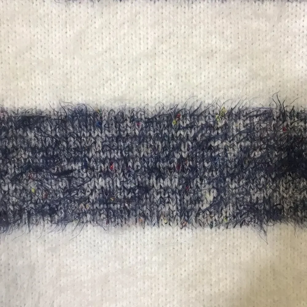Hem & Thread blue white striped fuzzy sweater long cozy eyelash WOMENS SMALL